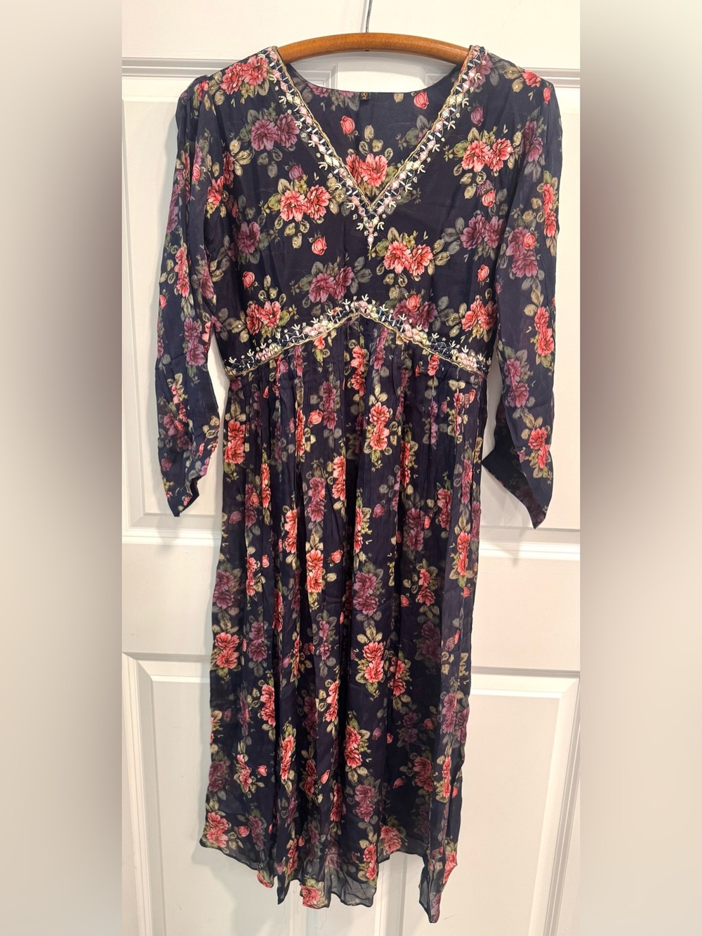 Navy and Floral Alia with Dupatta